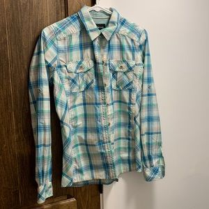 Marmot plaid button up top size small